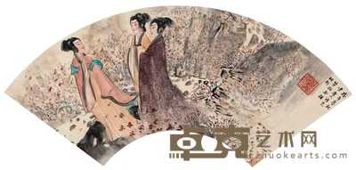 华拓 1978年作 唐人诗意 扇面 18×50.5cm